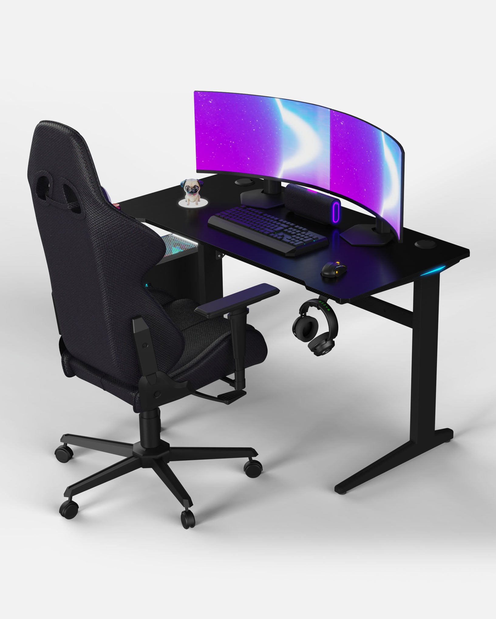 Core 120 Gaming Desk | LEDs, Headphone & Drink Mounts (Carbon Fibre Black, 120cm) (Outlet) Outlet Products - Marcel Olsen
