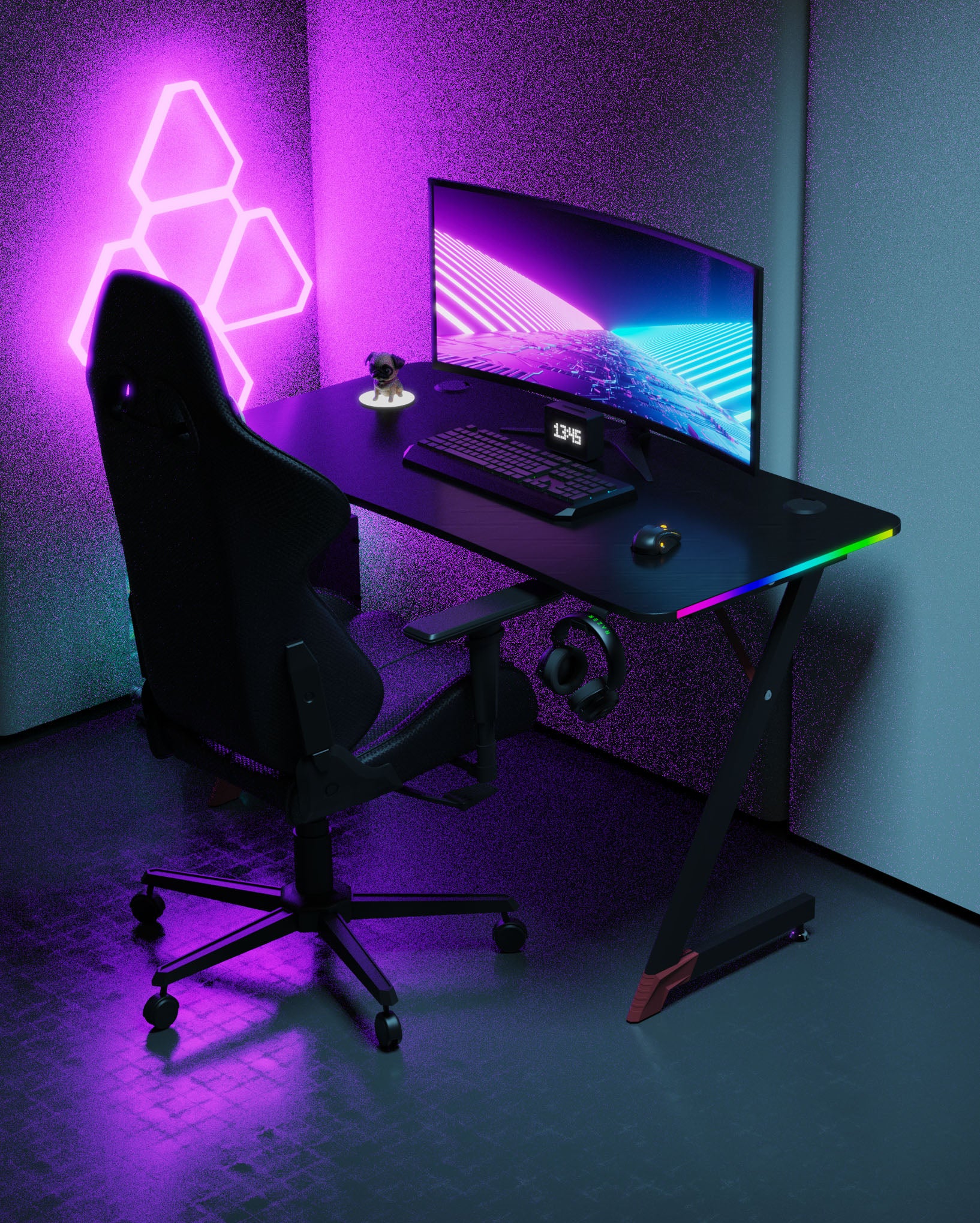 Essentials 120 Gaming Desk | LEDs, Headphone & Drink Mounts (Carbon Fibre Black, 120cm) Gaming Desk - Marcel Olsen