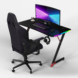 Essentials 120 Gaming Desk | LEDs, Headphone & Drink Mounts (Carbon Fibre Black, 120cm) Gaming Desk - Marcel Olsen