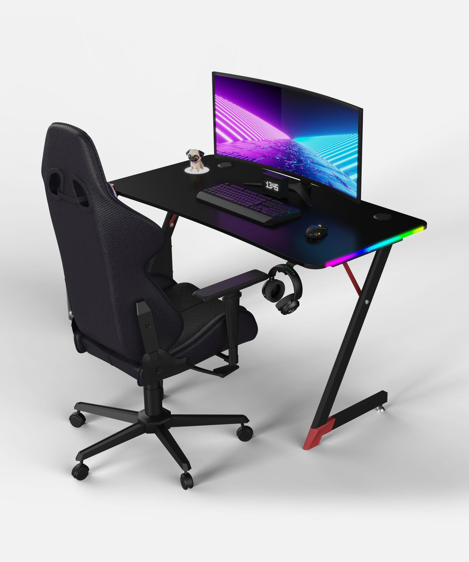 Essentials 120 Gaming Desk | LEDs, Headphone & Drink Mounts (Carbon Fibre Black, 120cm) Gaming Desk - Marcel Olsen