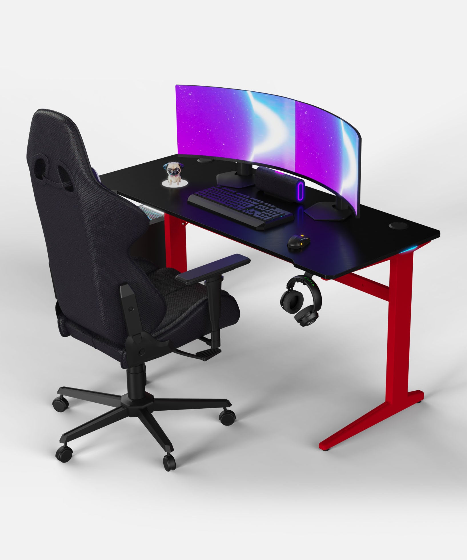 Core 140 Gaming Desk | LEDs, Headphone & Drink Mounts (Carbon Fibre Red, 140cm) Gaming Desk - Marcel Olsen