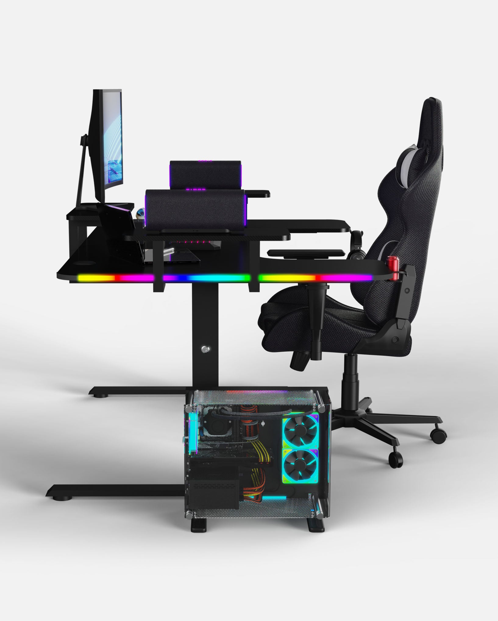 Pro 160 Gaming Desk | LEDs, Headphone & Drink Mounts (Carbon Fibre Black, 160cm) Gaming Desk - Marcel Olsen
