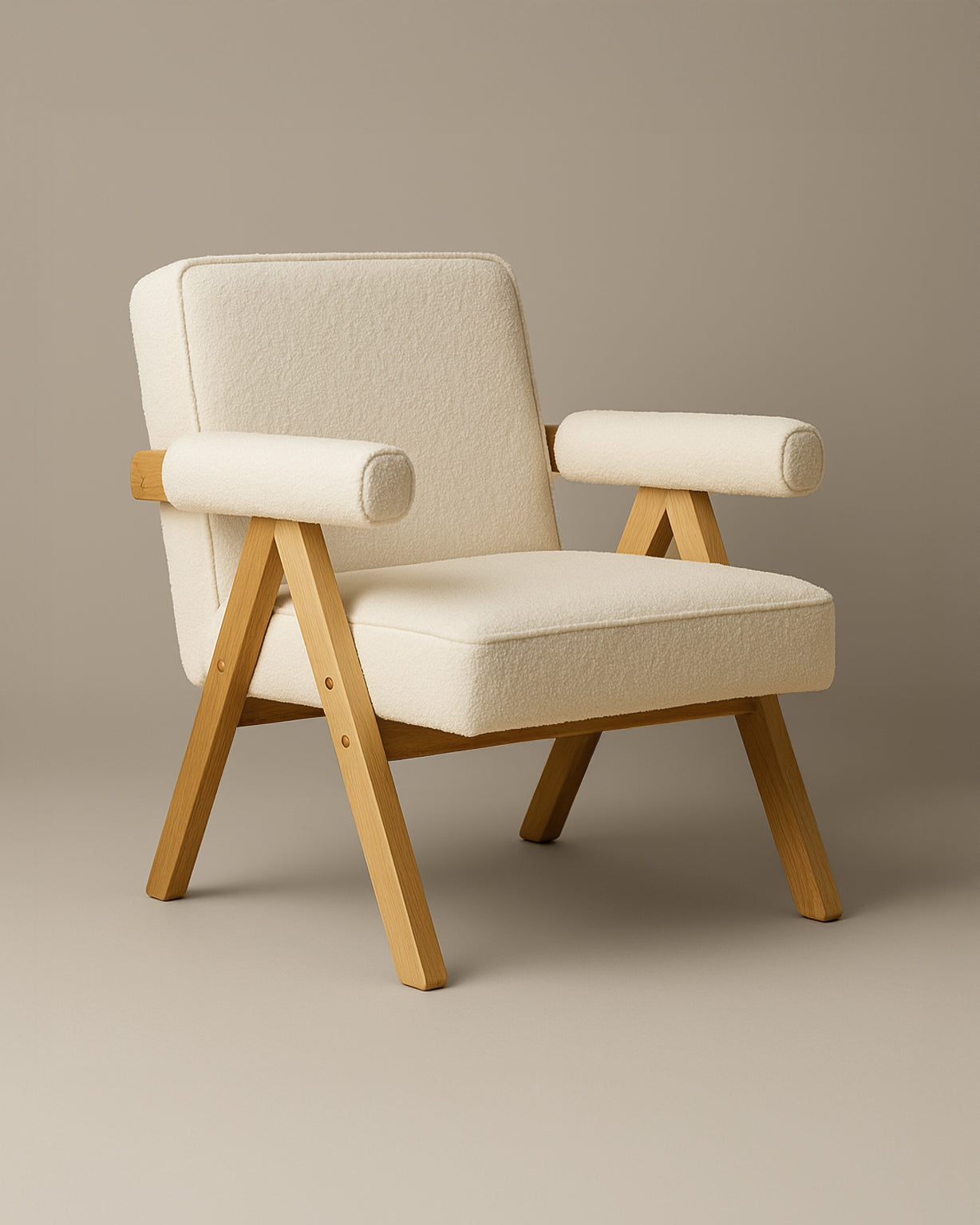 Bascuas Boho Upholstered Armchair (Bouclé White Fabric) – Mid-century Style Accent Chair - Marcel Olsen