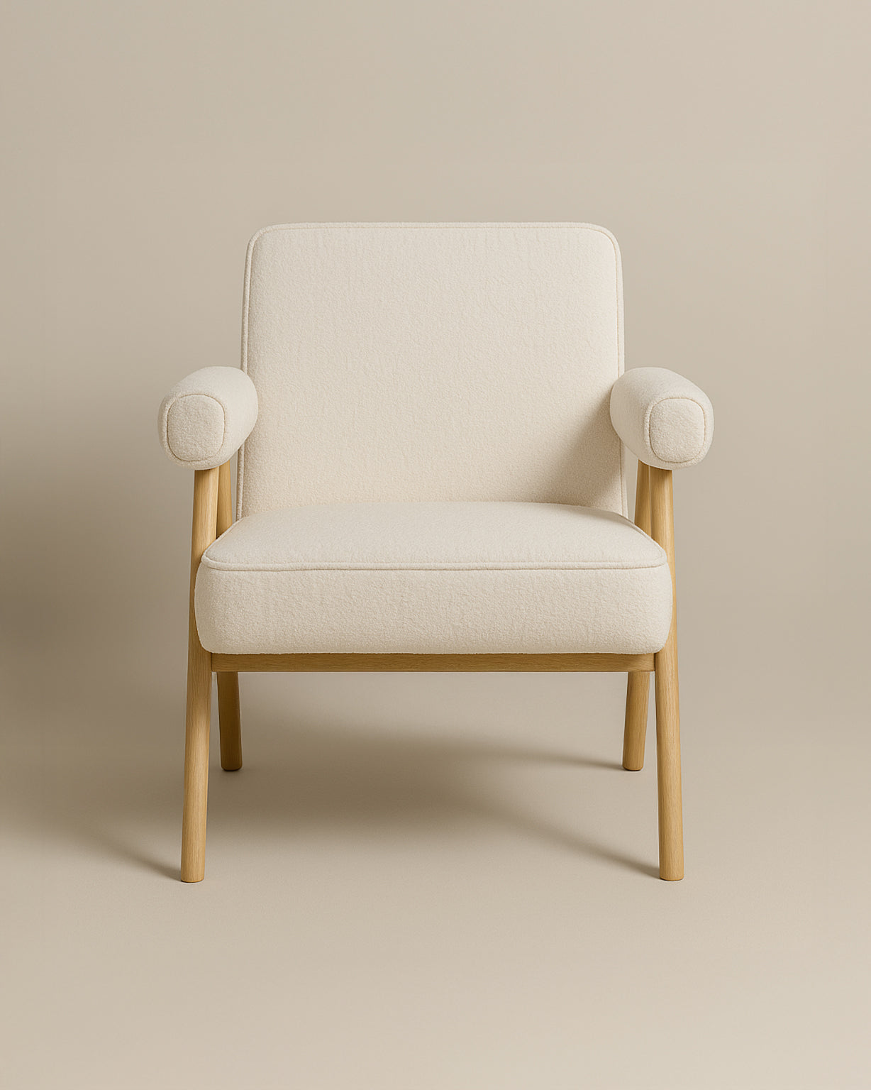 Bascuas Boho Upholstered Armchair (Bouclé White Fabric) – Mid-century Style Accent Chair - Marcel Olsen