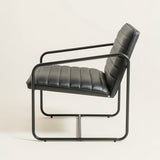 Berria Armchair Metal & Vegan Leather (Ebony Black) – Modern Industrial Ribbed Lounge Chair - Marcel Olsen