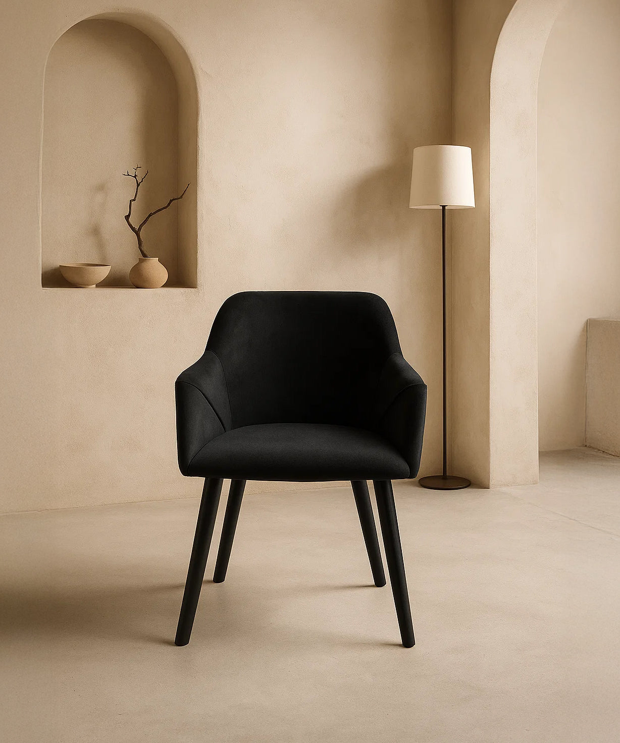 Bonanova Velvet Dining Chair (Noir Black Fabric) – Modern Upholstered Dining Chair with Armrests - Marcel Olsen
