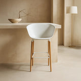 Casco Modern Bar Stool Armchair (Arctic White) – Scandinavian Style Shell Stool with Wooden Legs & Armrests (68cm) (4 Units) Outlet Products - Marcel Olsen