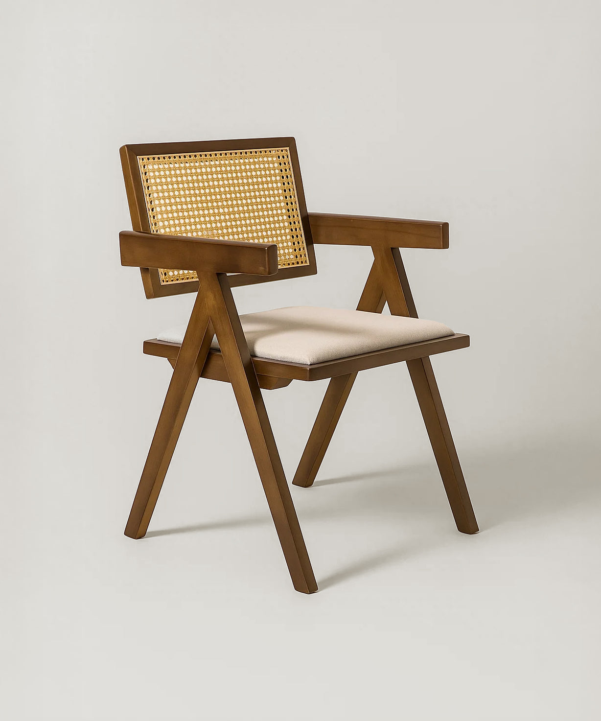 Chiva Rattan & Wood Dining Chair (Chestnut) – Rustic Boho Upholstered Chair with Armrests - Marcel Olsen