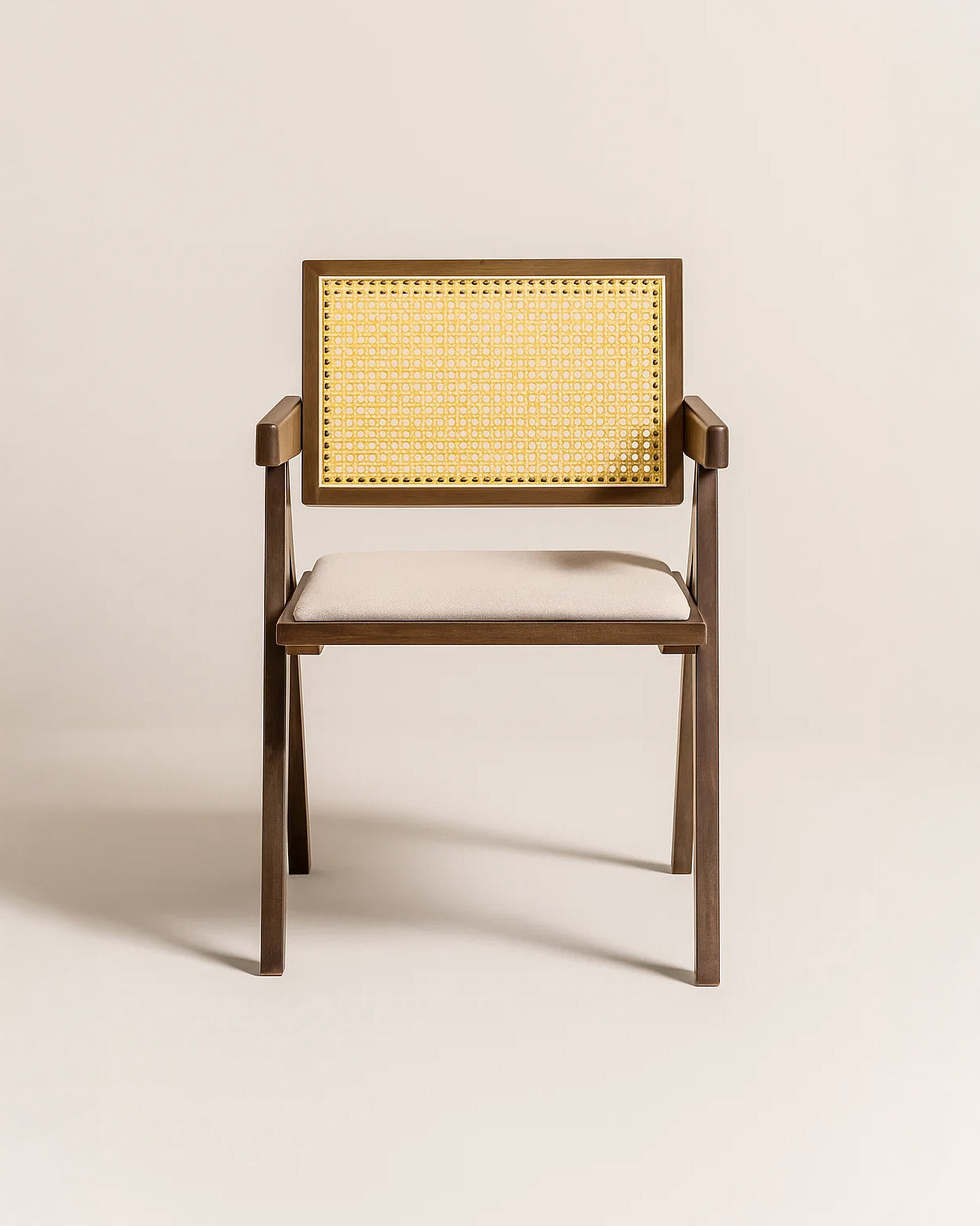 Chiva Rattan & Wood Dining Chair (Chestnut) – Rustic Boho Upholstered Chair with Armrests - Marcel Olsen