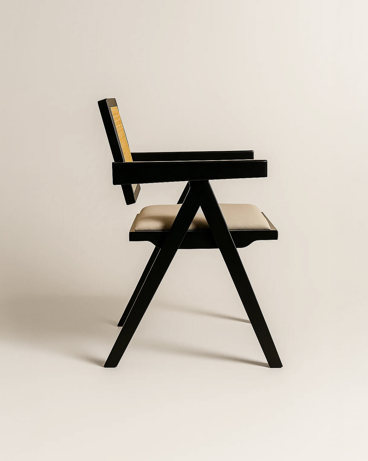 Chiva Rattan & Wood Dining Chair (Ebony) – Rustic Boho Upholstered Chair with Armrests (Outlet) Outlet Products - Marcel Olsen