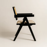 Chiva Rattan & Wood Dining Chair (Ebony) – Rustic Boho Upholstered Chair with Armrests (Outlet) Outlet Products - Marcel Olsen