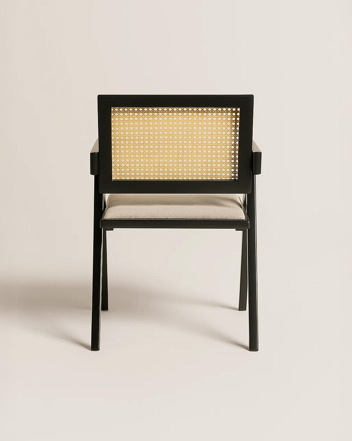 Chiva Rattan & Wood Dining Chair (Ebony) – Rustic Boho Upholstered Chair with Armrests (Outlet) Outlet Products - Marcel Olsen