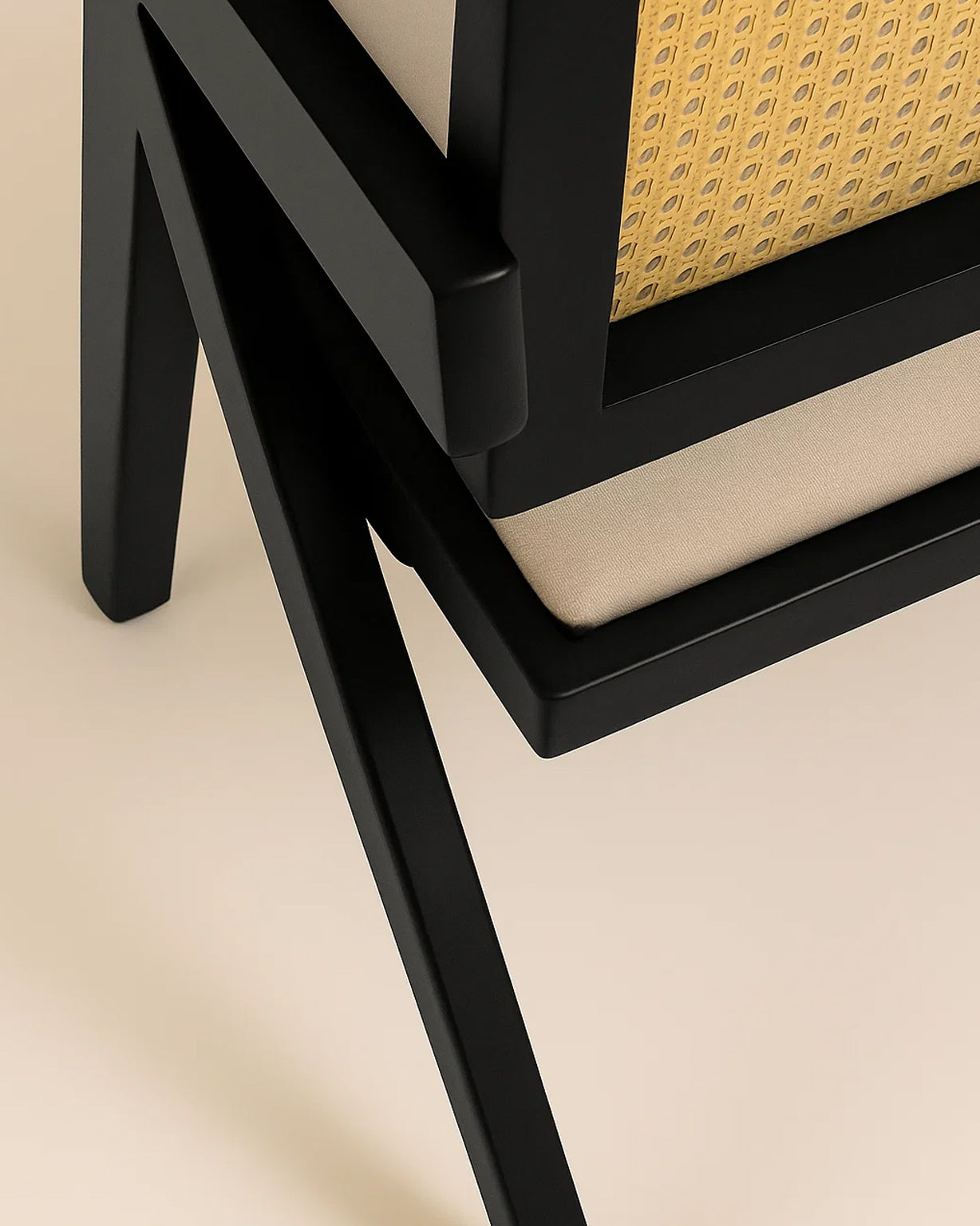 Chiva Rattan & Wood Dining Chair (Ebony) – Rustic Boho Upholstered Chair with Armrests (Outlet) Outlet Products - Marcel Olsen