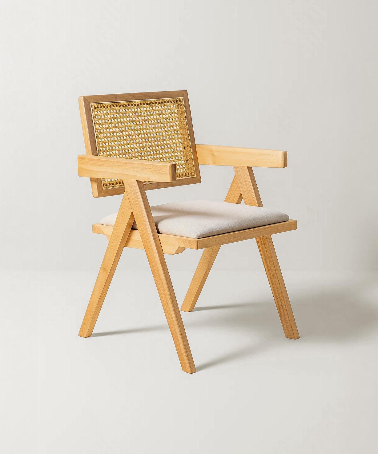 Chiva Rattan & Wood Dining Chair (Natural) – Rustic Boho Upholstered Chair with Armrests - Marcel Olsen