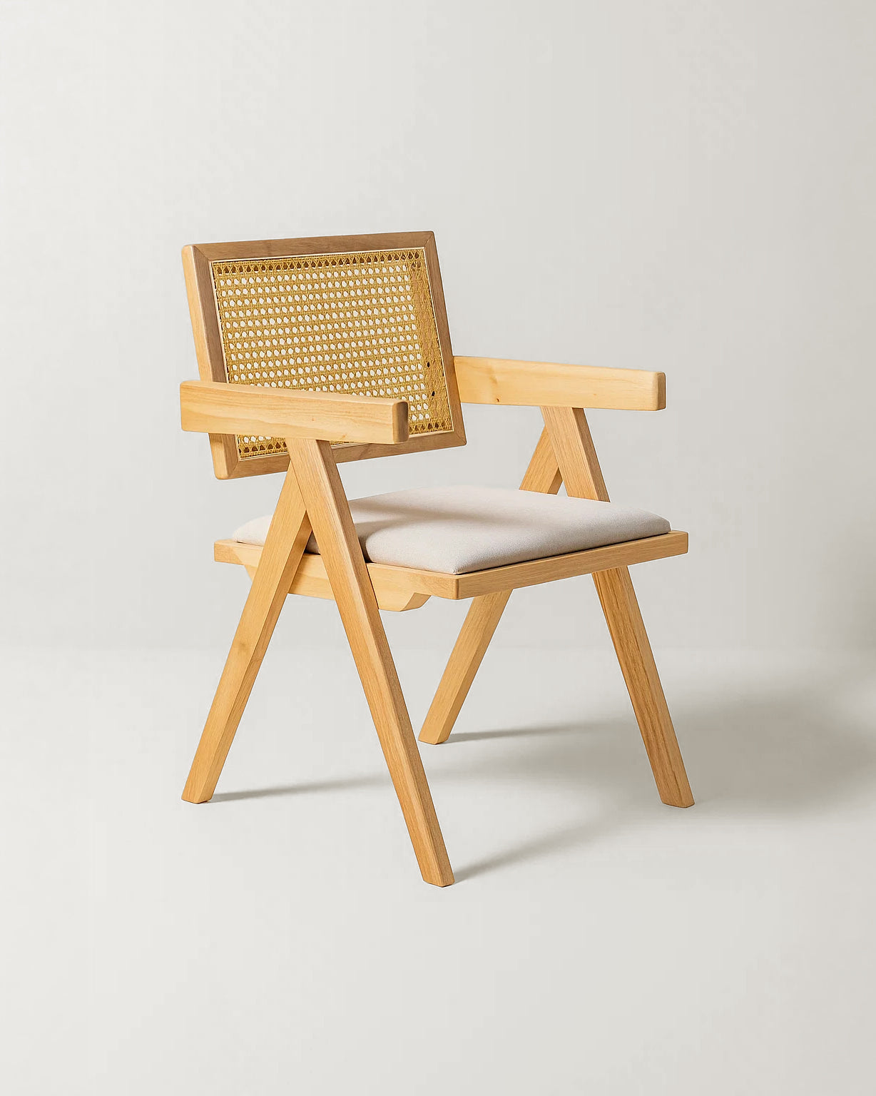 Chiva Rattan & Wood Dining Chair (Natural) – Rustic Boho Upholstered Chair with Armrests - Marcel Olsen