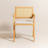 Chiva Rattan & Wood Dining Chair (Natural) – Rustic Boho Upholstered Chair with Armrests - Marcel Olsen