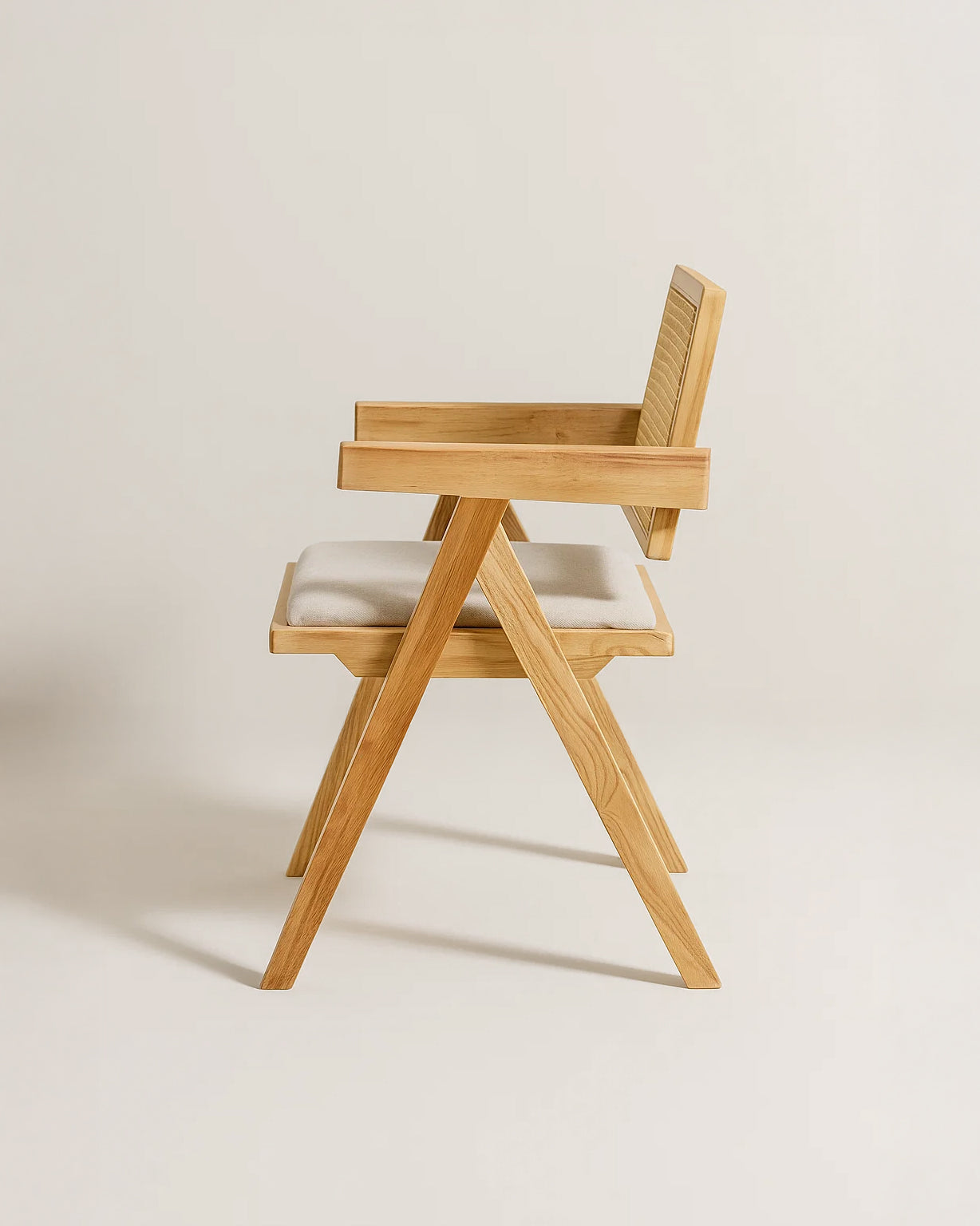 Chiva Rattan & Wood Dining Chair (Natural) – Rustic Boho Upholstered Chair with Armrests - Marcel Olsen