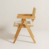 Chiva Rattan & Wood Dining Chair (Natural) – Rustic Boho Upholstered Chair with Armrests - Marcel Olsen