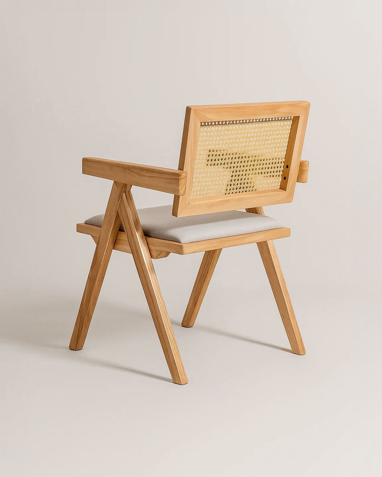 Chiva Rattan & Wood Dining Chair (Natural) – Rustic Boho Upholstered Chair with Armrests - Marcel Olsen