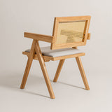 Chiva Rattan & Wood Dining Chair (Natural) – Rustic Boho Upholstered Chair with Armrests - Marcel Olsen