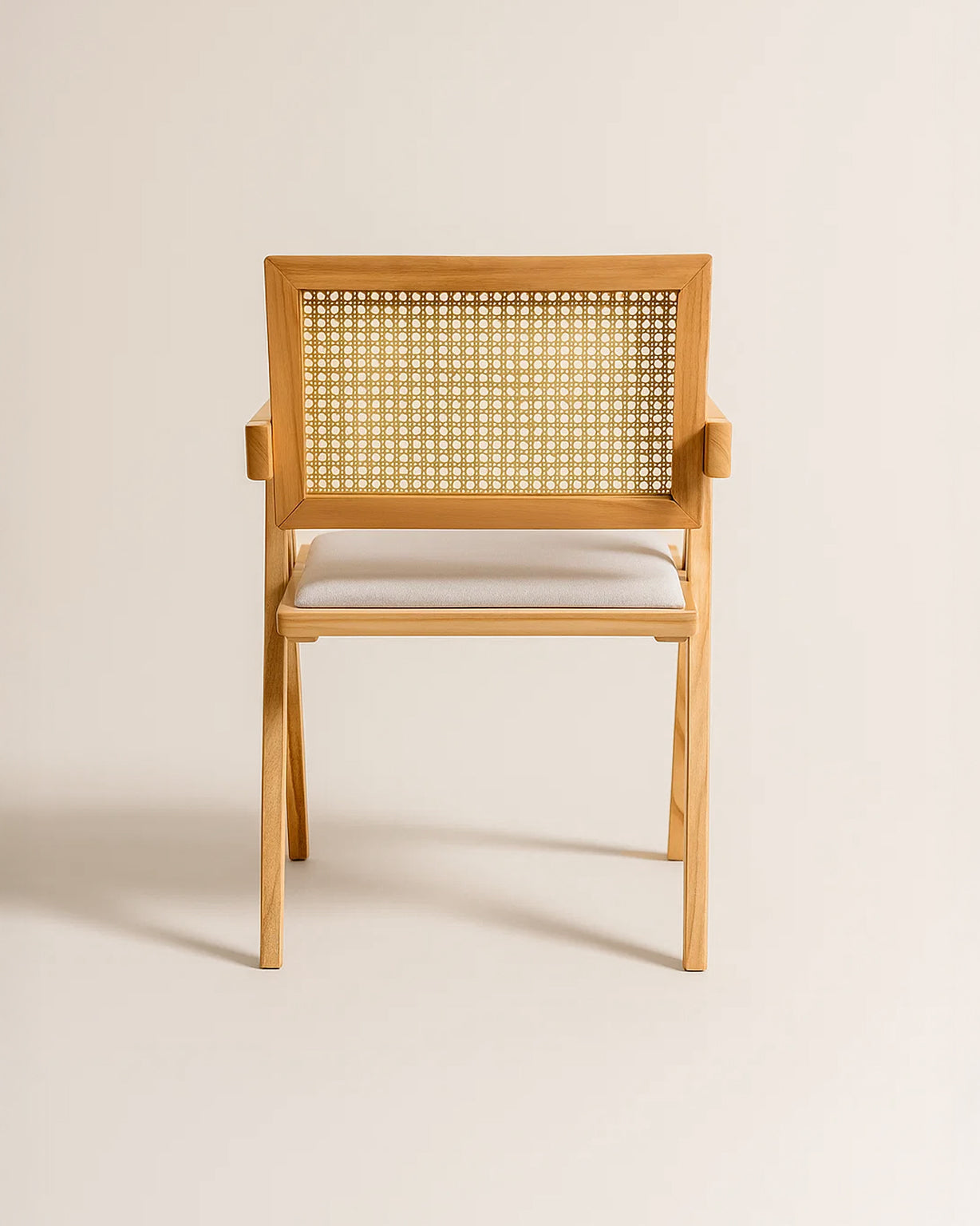 Chiva Rattan & Wood Dining Chair (Natural) – Rustic Boho Upholstered Chair with Armrests - Marcel Olsen