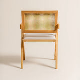 Chiva Rattan & Wood Dining Chair (Natural) – Rustic Boho Upholstered Chair with Armrests - Marcel Olsen