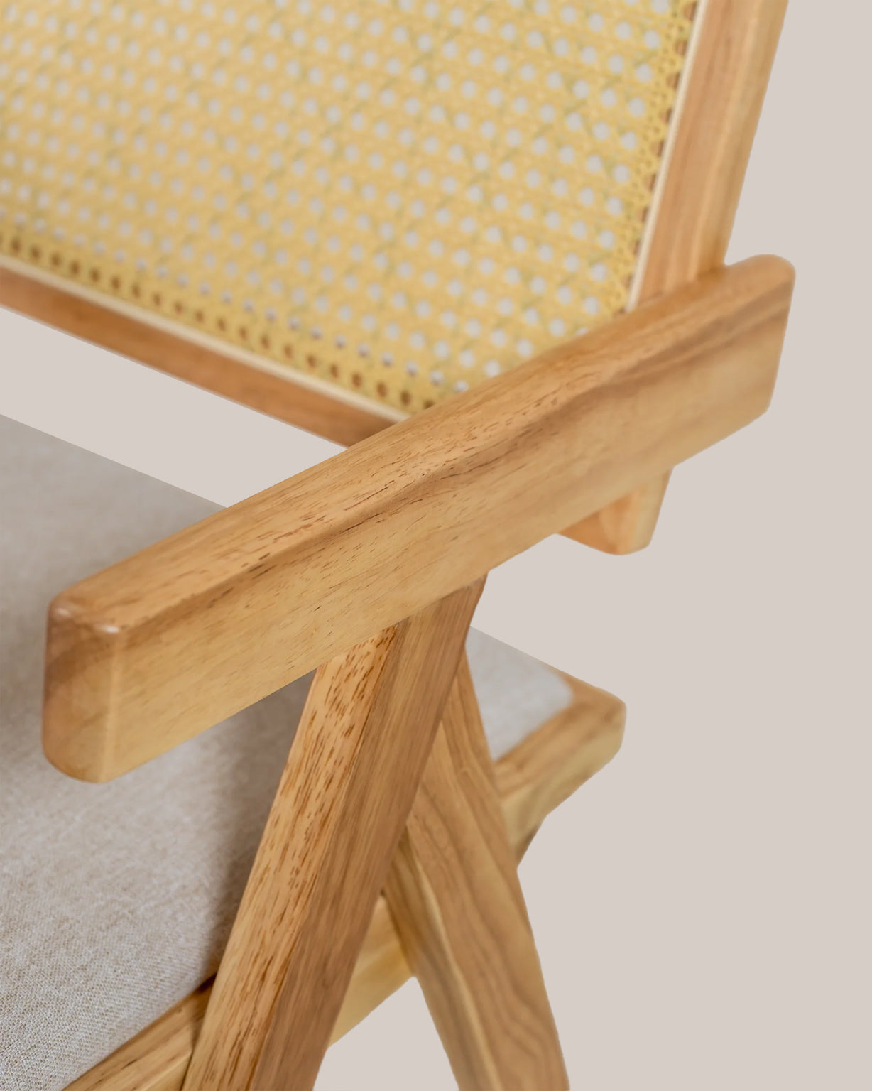 Chiva Rattan & Wood Dining Chair (Natural) – Rustic Boho Upholstered Chair with Armrests - Marcel Olsen