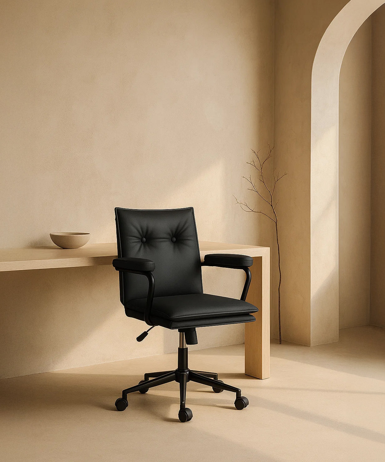 Executive Cushioned Office Chair (Black Faux Leather) – Mid-century Modern Swivel Desk Chair (Outlet) Outlet Products - Marcel Olsen