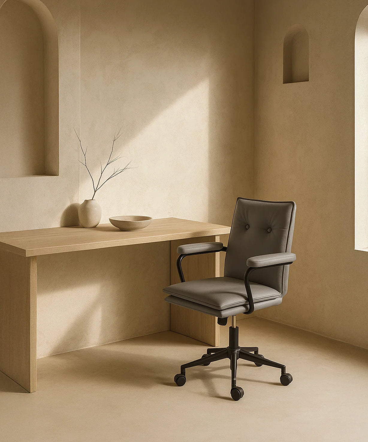 Executive Cushioned Office Chair (Grey Faux Leather) – Mid-century Modern Swivel Desk Chair - Marcel Olsen