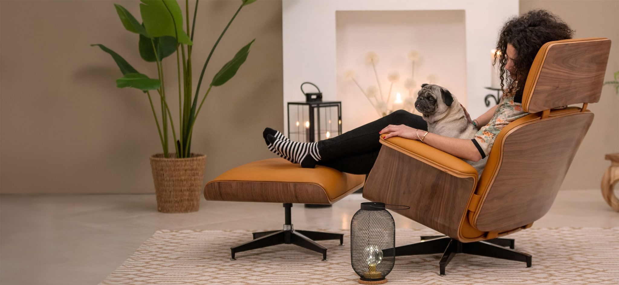 MO-90 Lounge Chair with Model and Rudy The Dog