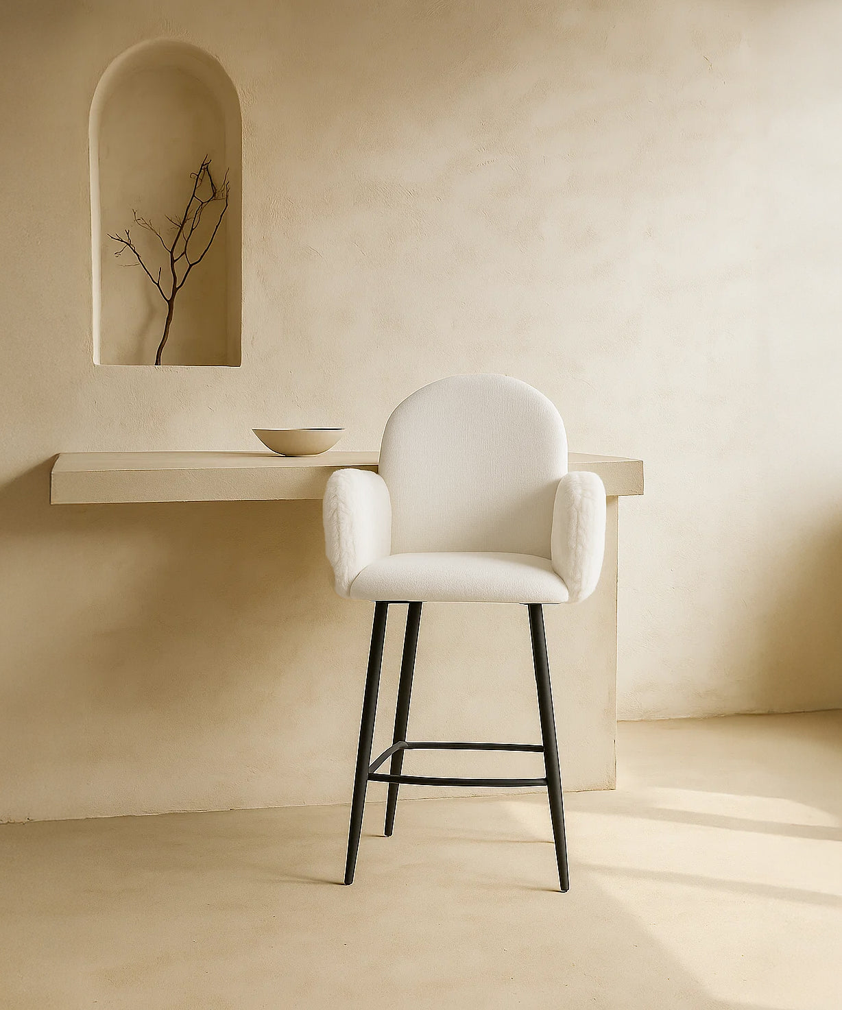 Nubbi Upholstered Bar Stool - Soft White (Seat Height 61 cm - Low) (4 Units) Outlet Products - Marcel Olsen