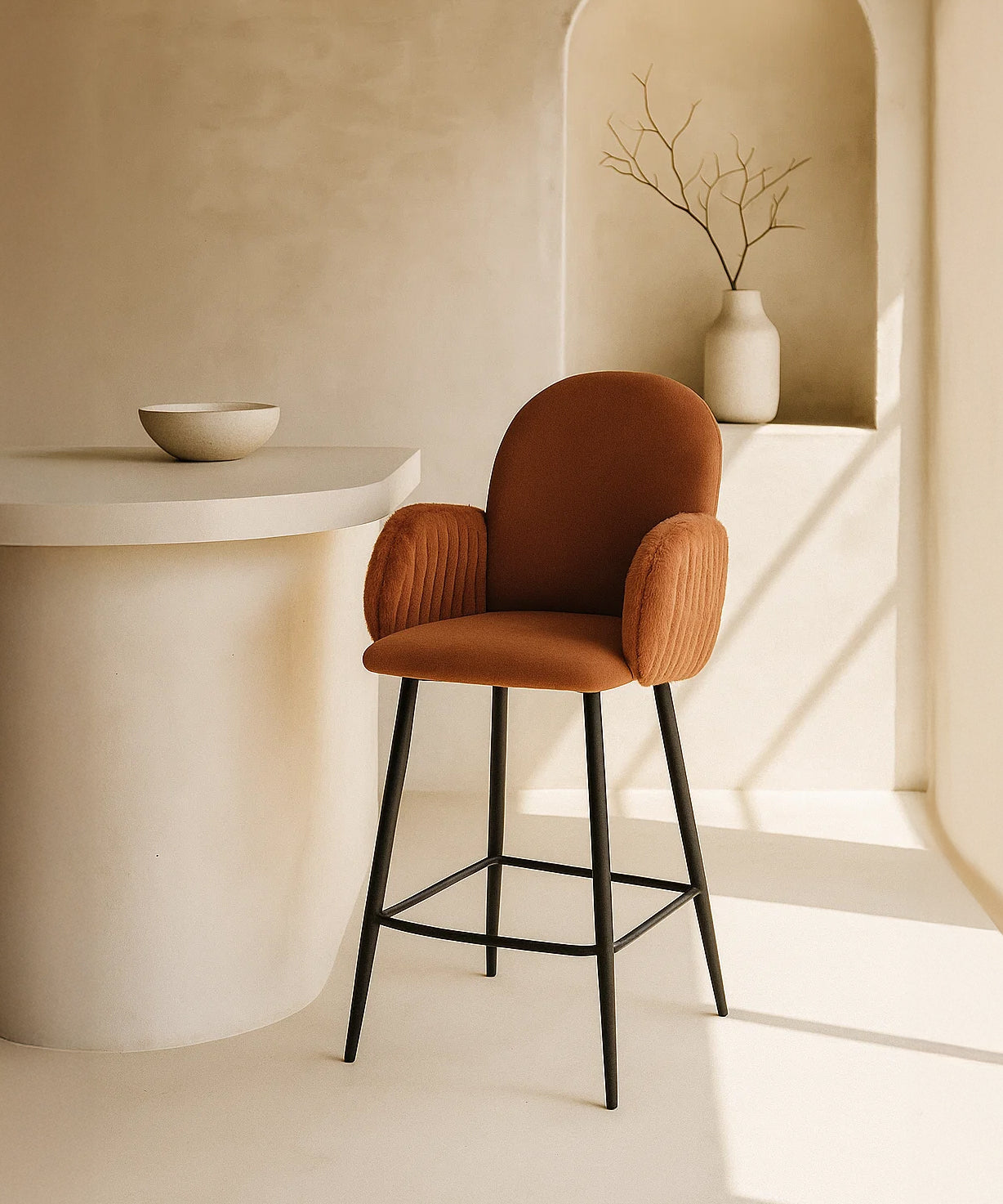 Nubbi Upholstered Bar Stool - Terracotta Brown (Seat Height 61 cm - Low) (4 Units) Outlet Products - Marcel Olsen