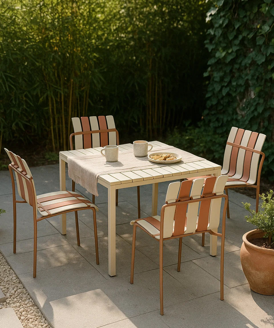 Ondara Outdoor 6 Chair & 2 Dining Table (Nude Beige & White) – Modern Boho Patio Pack - Marcel Olsen