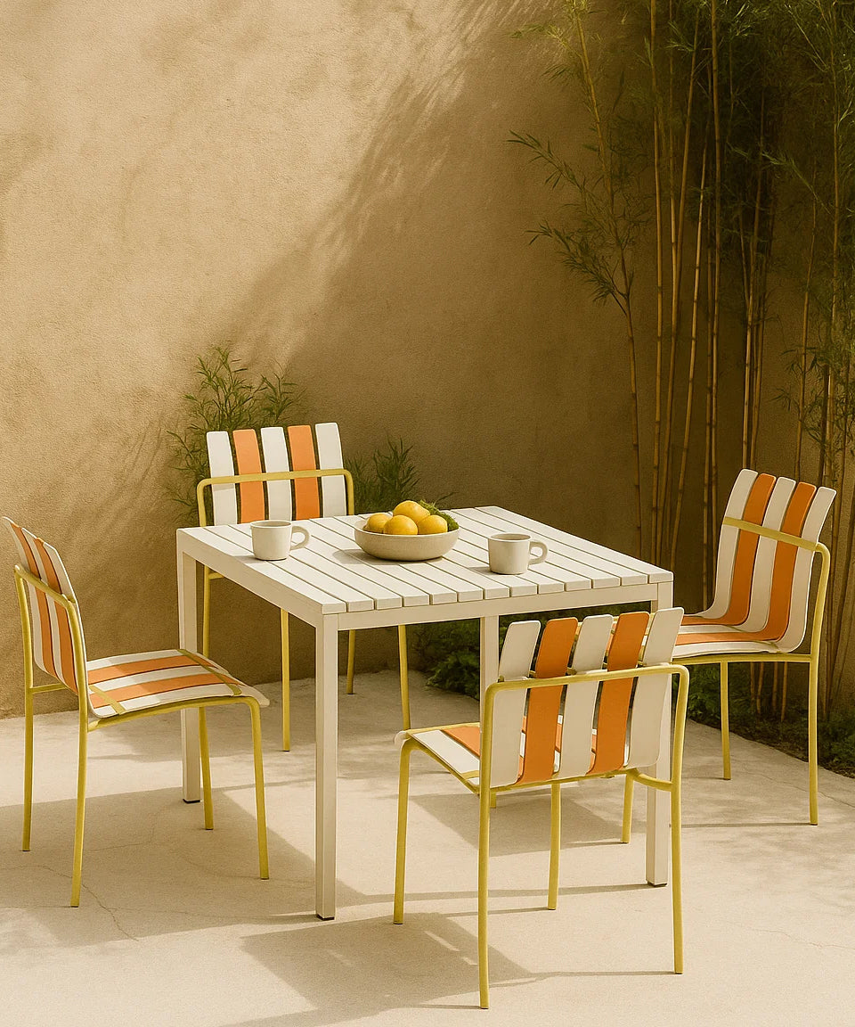 Ondara Outdoor 6 Chair & 2 Dining Table (Citrus Orange, Yellow & White) – Modern Boho Patio Pack - Marcel Olsen