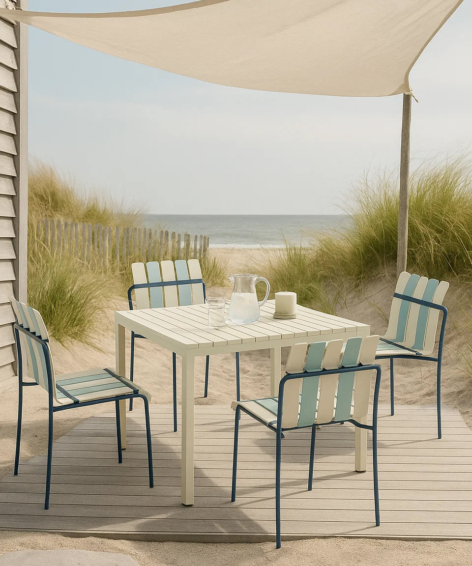 Ondara Outdoor 6 Chair & 2 Dining Table (Sea Blue & White) – Modern Boho Patio Pack - Marcel Olsen