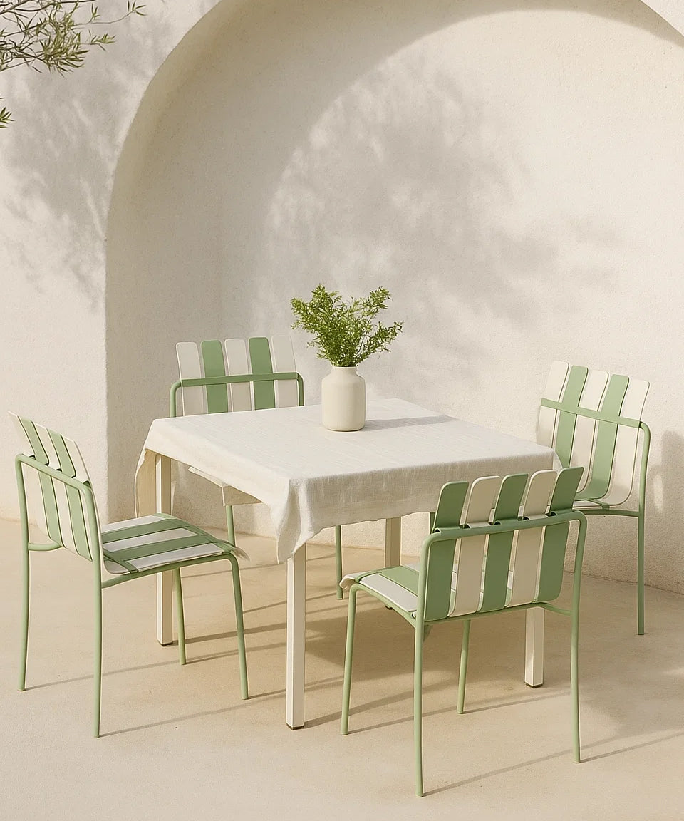 Ondara Outdoor 6 Chair & 2 Dining Table (Sage Green & White) – Modern Boho Patio Pack - Marcel Olsen