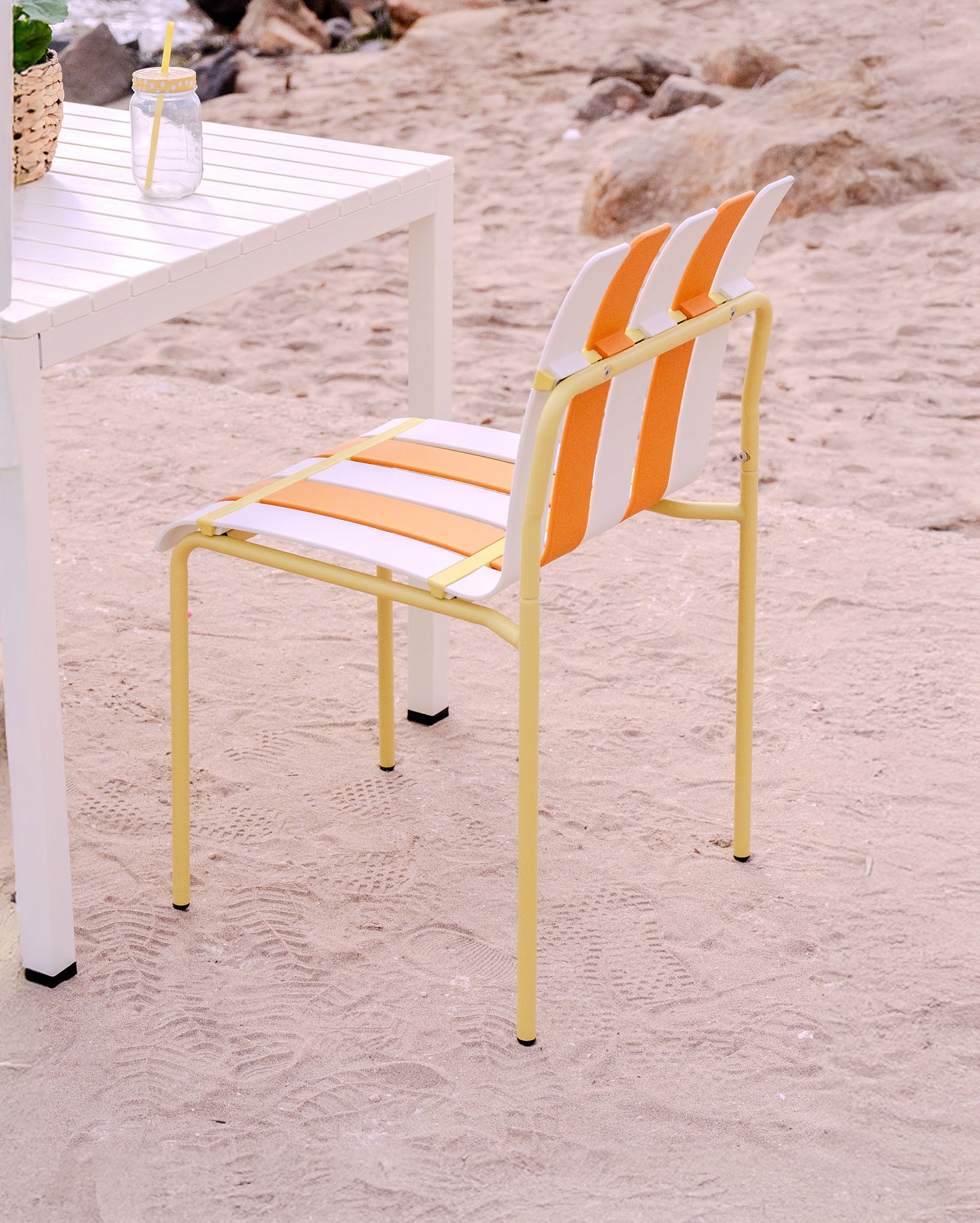 Ondara Outdoor Chair (Citrus Orange, Yellow & White) – Modern Boho Patio Chair - Marcel Olsen