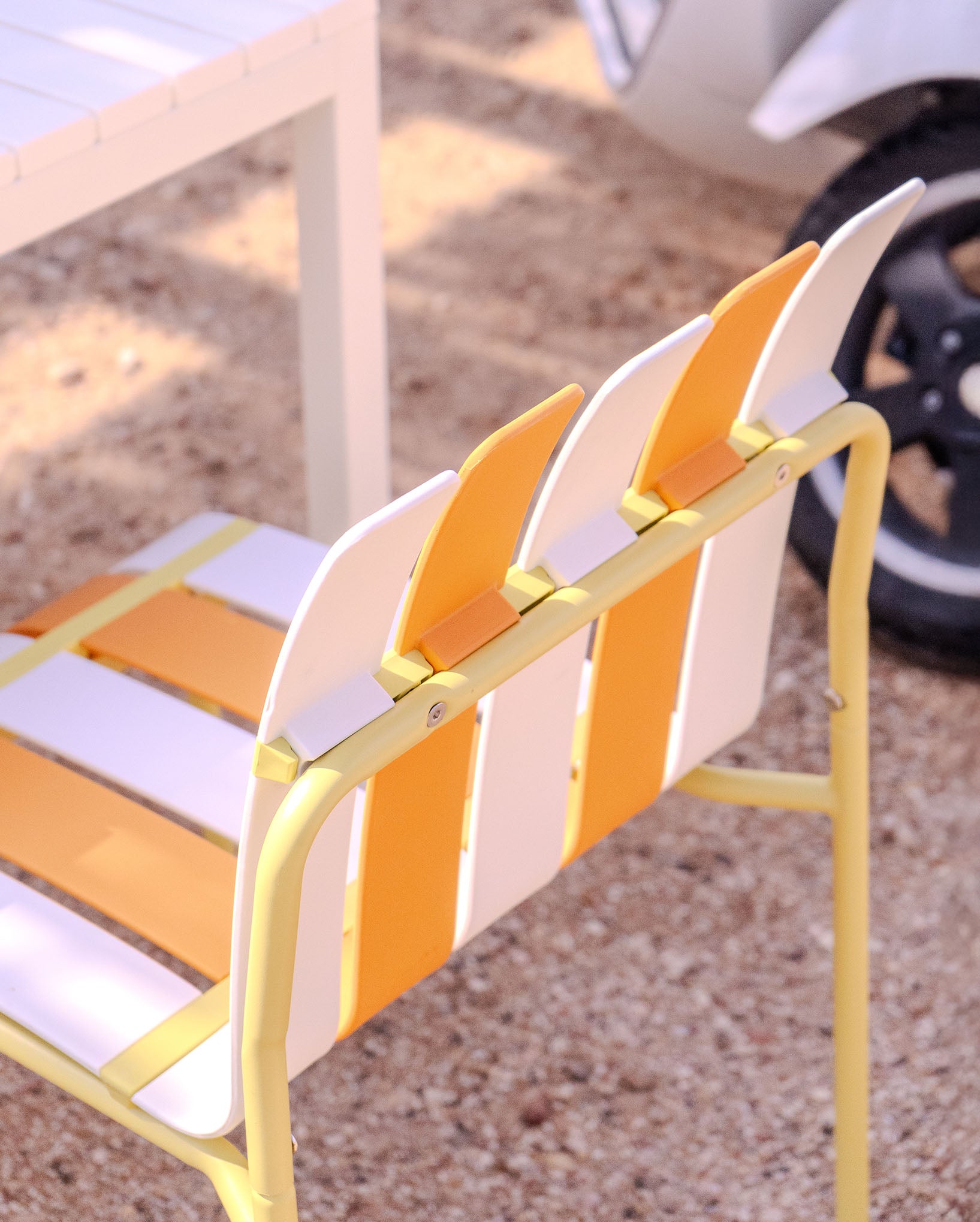 Ondara Outdoor Chair (Citrus Orange, Yellow & White) – Modern Boho Patio Chair - Marcel Olsen