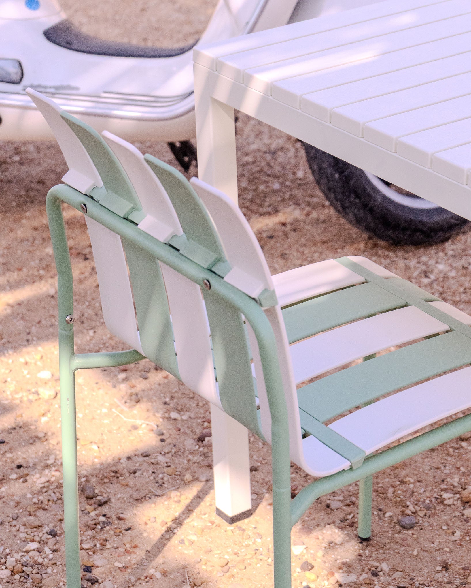 Ondara Outdoor Chair (Sage Green & White) – Modern Boho Patio Chair - Marcel Olsen