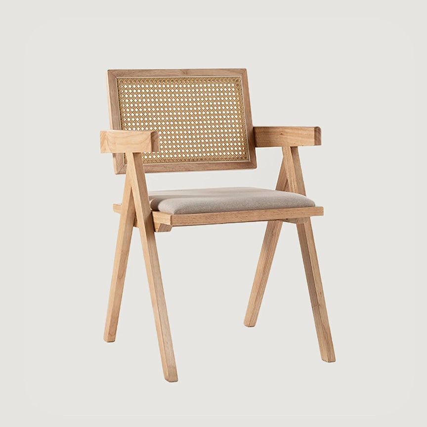 Chiva Rattan Wood Dining Chair Natural Upholstered Armrests