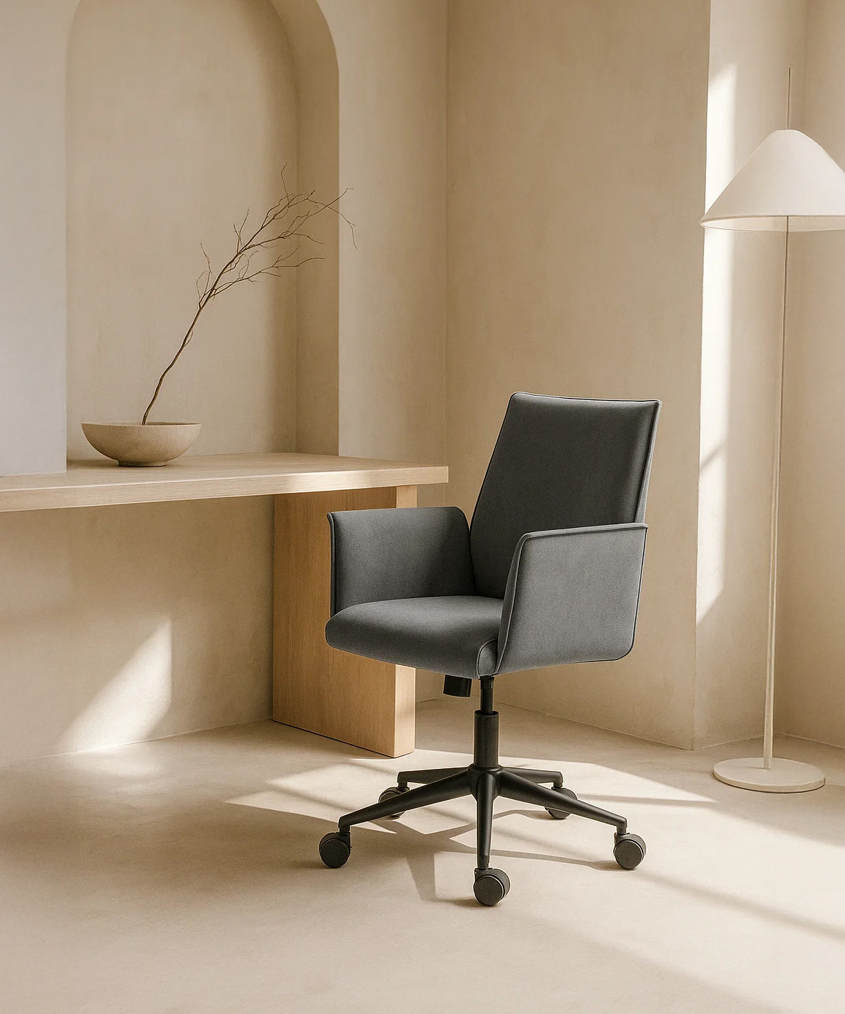 Rello Upholstered Home Office Chair (Stone Frost Grey Fabric) – Modern Swivel Desk Chair (Outlet) Outlet Products - Marcel Olsen