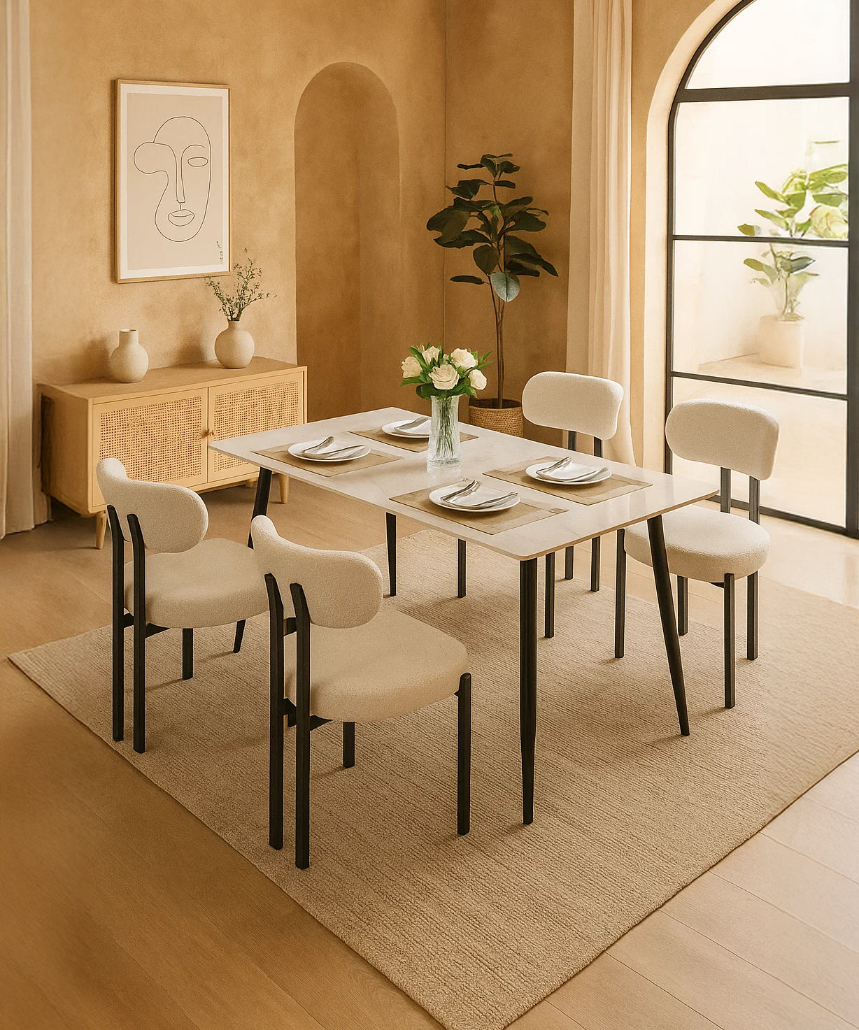 Riancho Dining Chair (White Bouclé) – Modern Minimalist Dining Chair - Marcel Olsen