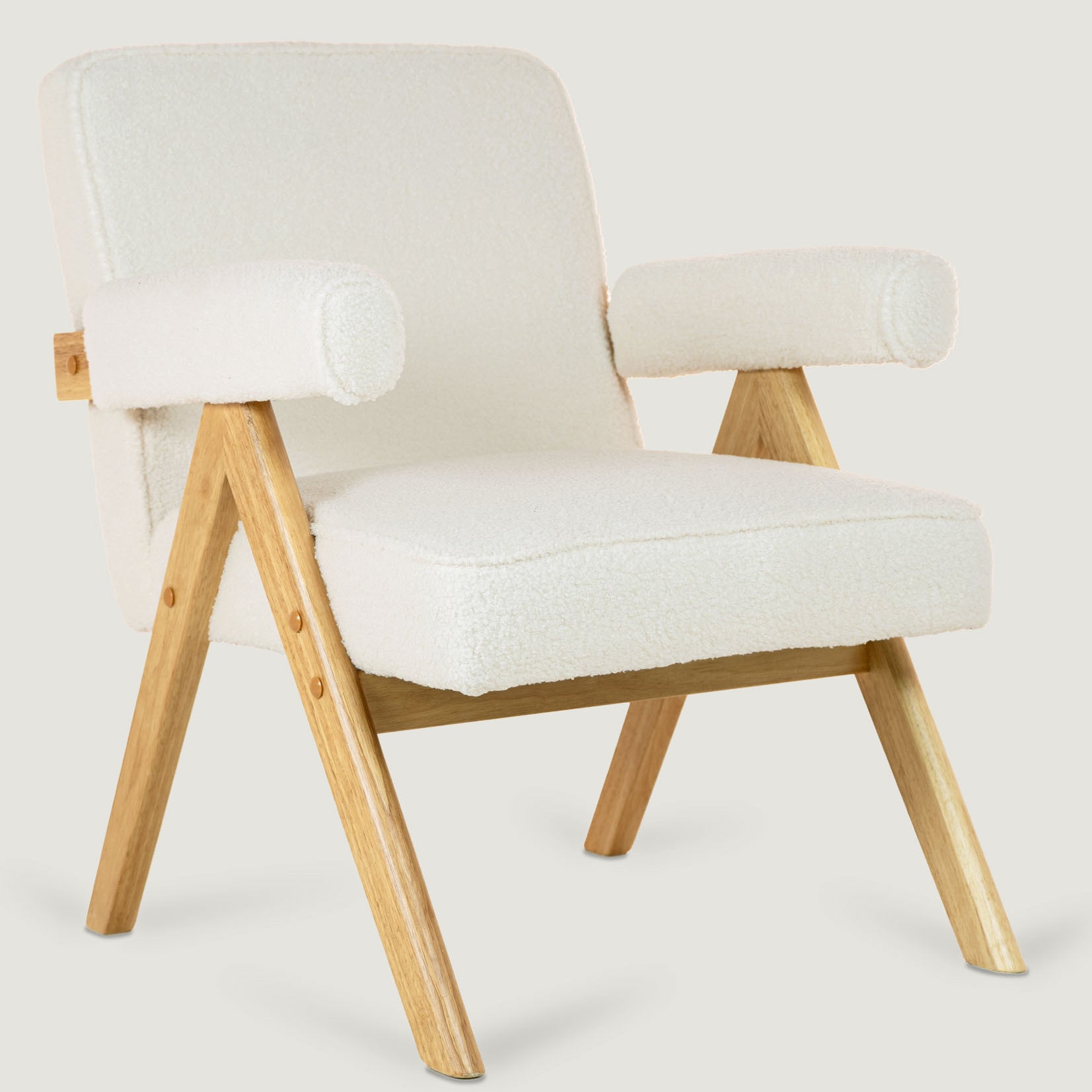 Bascuas Wood & Upholstered Armchair (Bouclé White) - Marcel Olsen