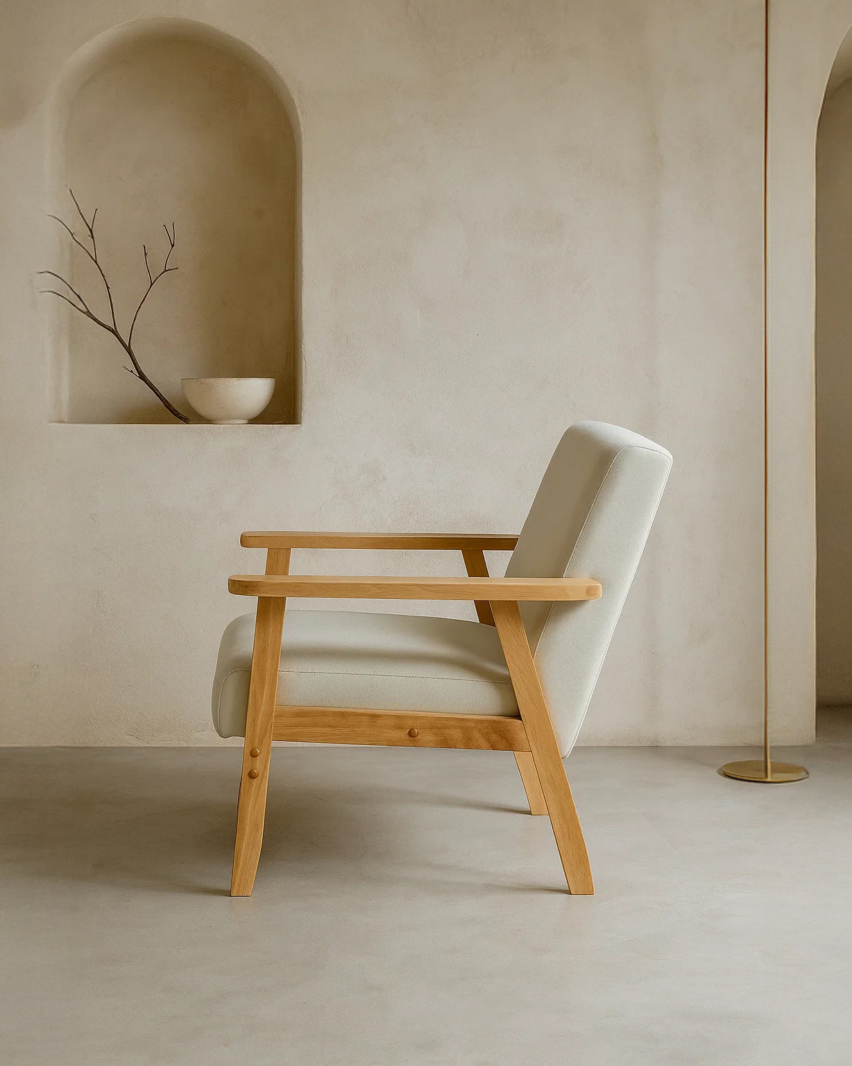 Sarria Mid-century Upholstered Armchair (Arena Beige Fabric) – Scandinavian Style 1 Seater Sofa - Marcel Olsen