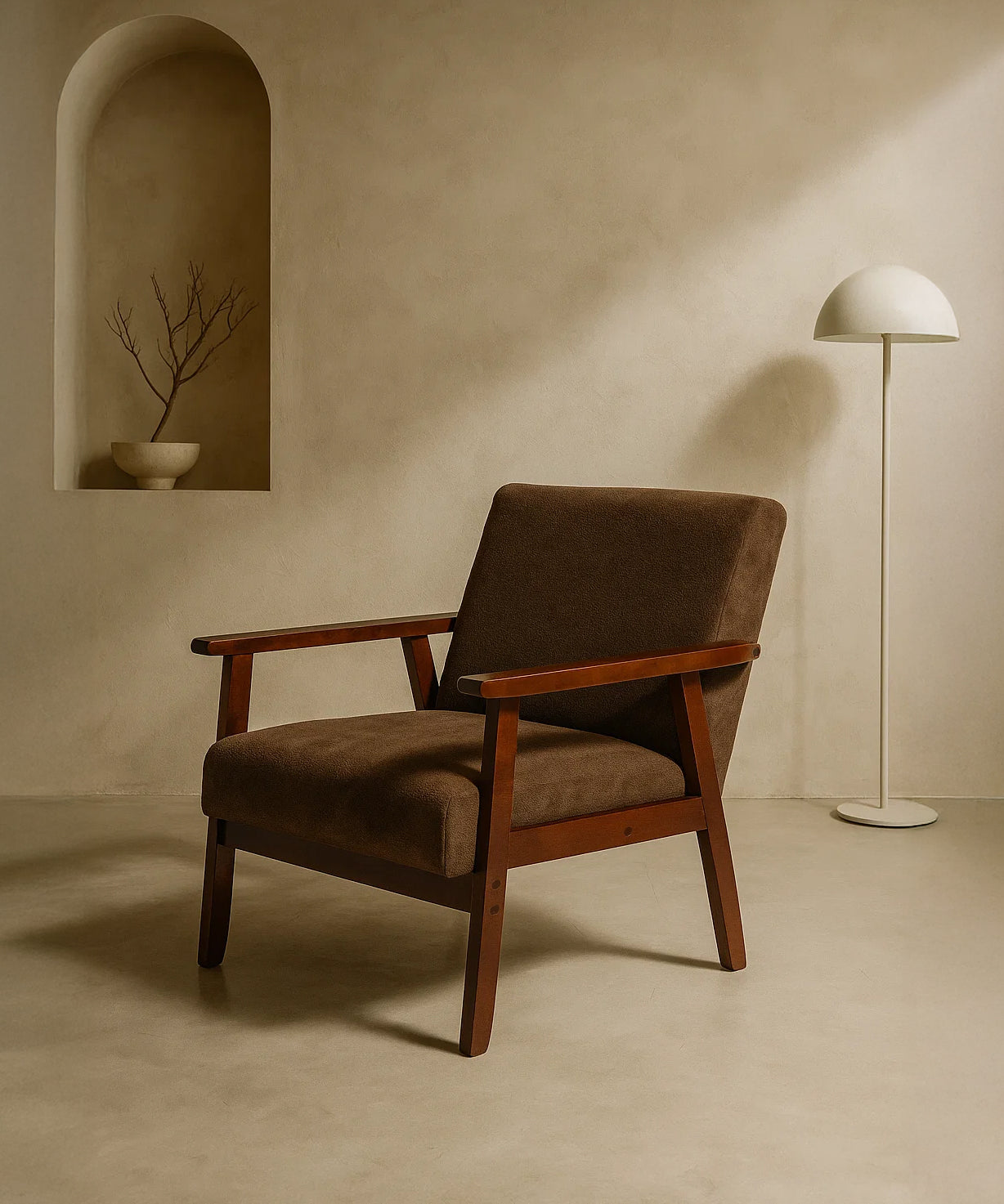 Sarria Mid-century Upholstered Armchair (Tierra Brown Fabric) – Scandinavian Style 1 Seater Sofa - Marcel Olsen