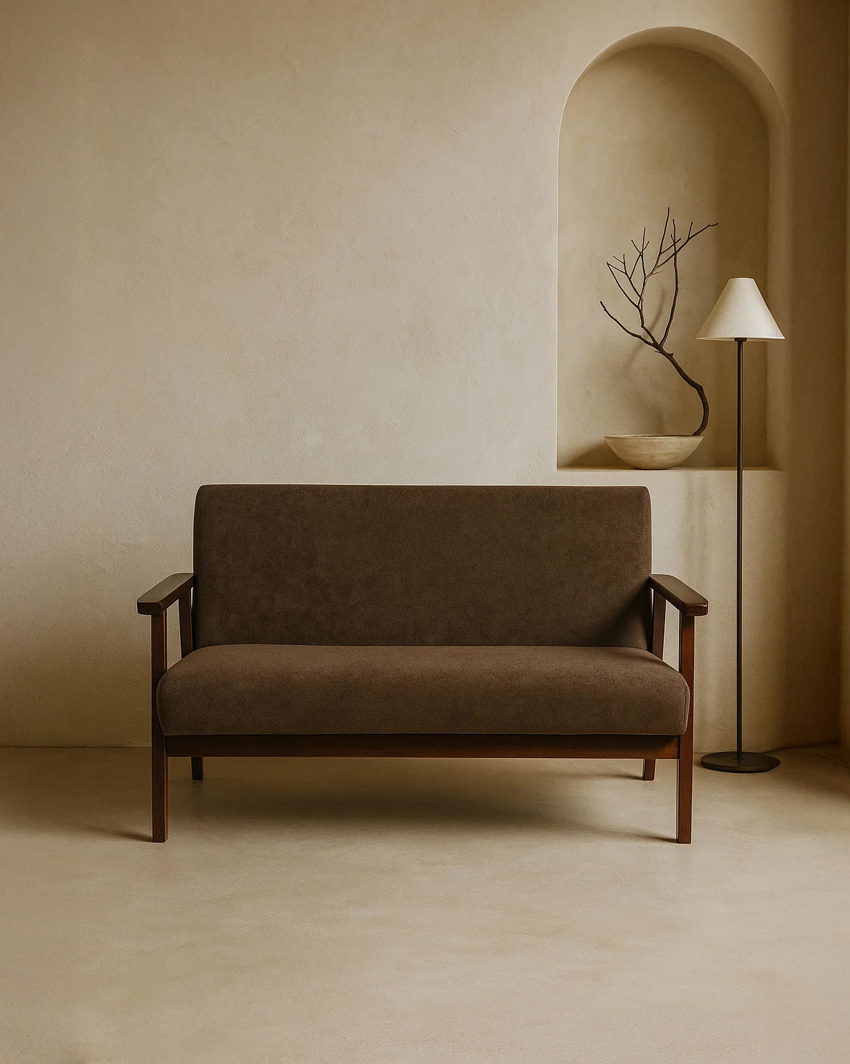 Sarria Mid-century Upholstered Sofa (Tierra Brown Fabric) – Scandinavian Style 2 Seater Sofa - Marcel Olsen