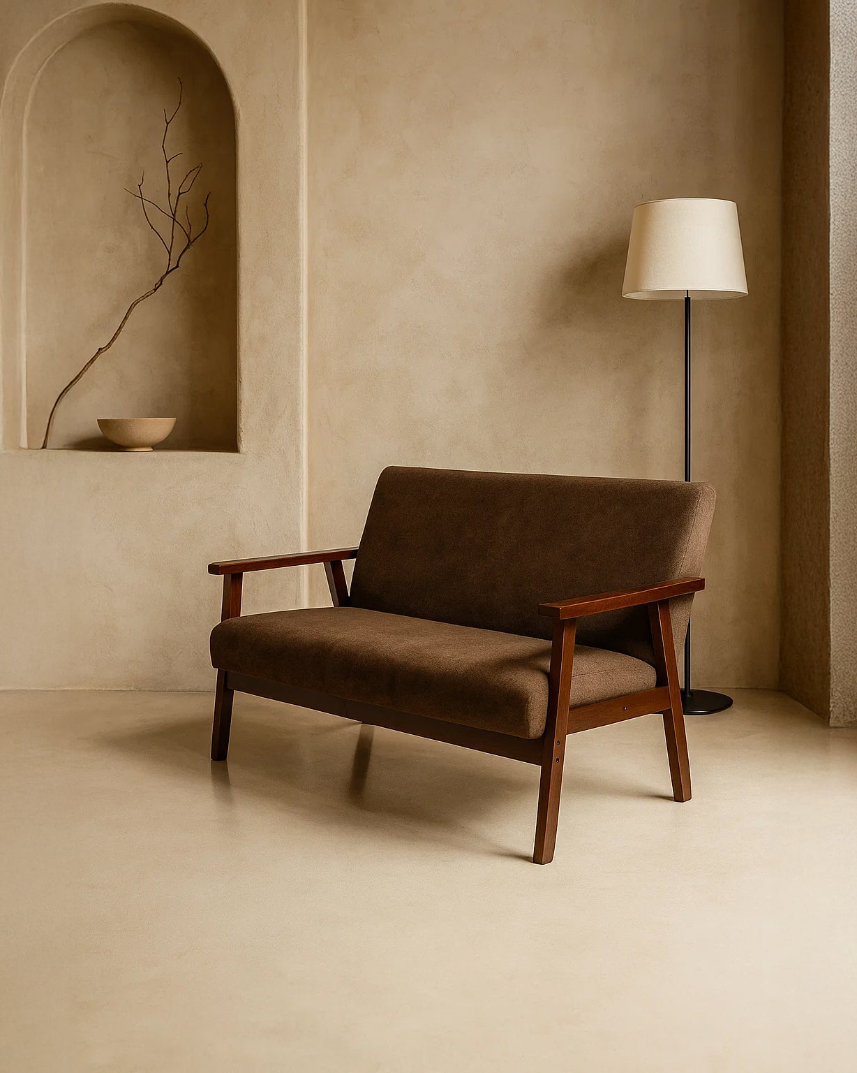 Sarria Mid-century Upholstered Sofa (Tierra Brown Fabric) – Scandinavian Style 2 Seater Sofa - Marcel Olsen