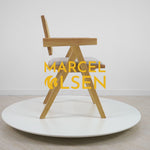 Chiva Rattan & Wood Dining Chair (Natural) – Rustic Boho Upholstered Chair with Armrests - Marcel Olsen