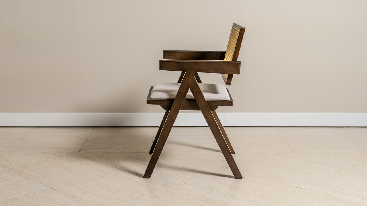 Chiva Rattan & Wood Dining Chair – Rustic Boho Chair with Armrests