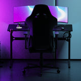 Core 120 Gaming Desk | LEDs, Headphone & Drink Mounts (Carbon Fibre Black, 120cm) Gaming Desk - Gaming